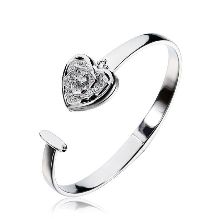 Sterling Silver Rose Heart Locket Bangle