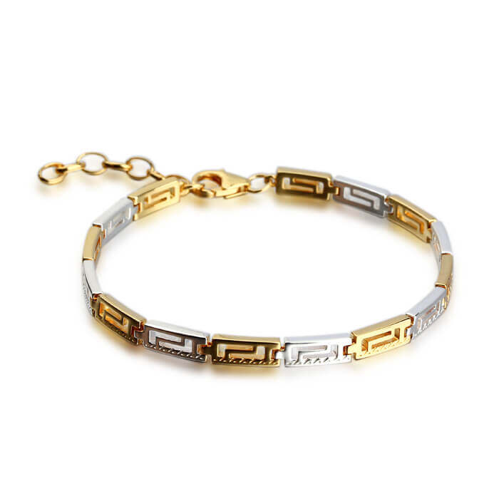 Sterling Silver Two Tone Colors Greek Key Bracelet