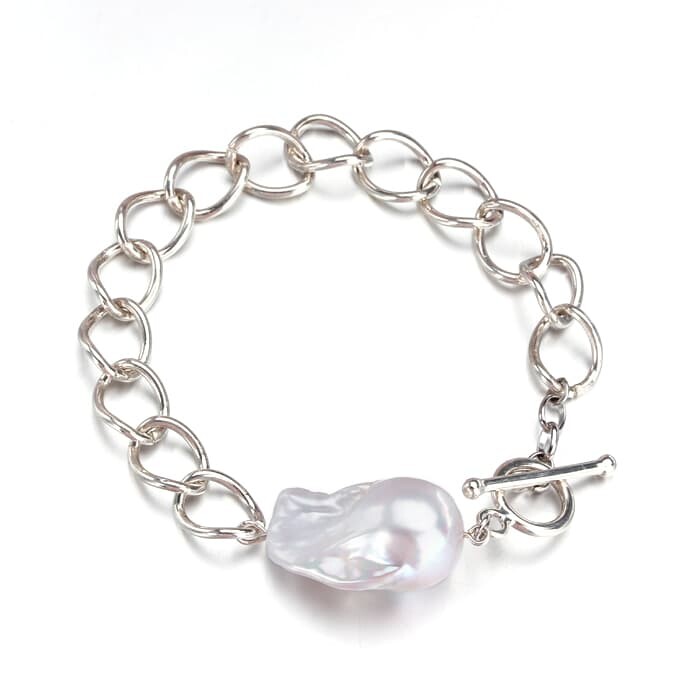 Sterling Silver Big Baroque Pearl  Bracelet