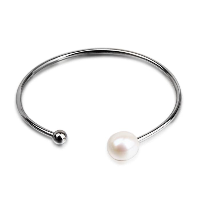 Sterling Silver Pearl Open Bangle