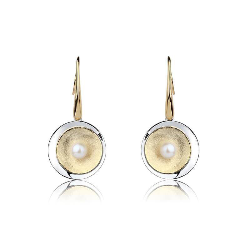 Sterling Silver Two Tones Color Pearl Earrings Hook