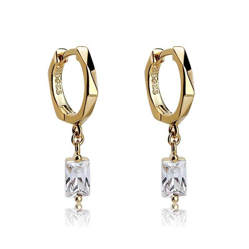 Sterling Silver Clear Baguette Cubic Zirconia Huggie Earrings