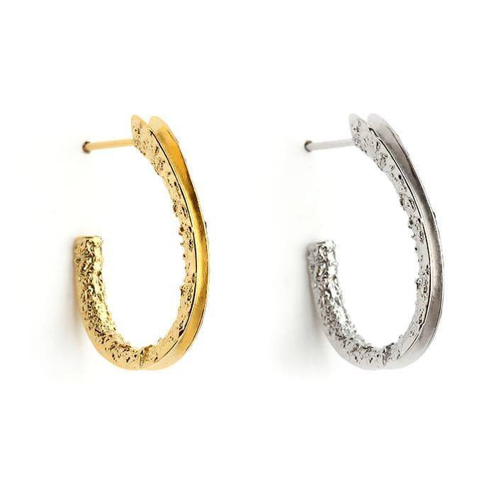 Sterling Silver Hammered Oval Shape Hoop Earring Stud