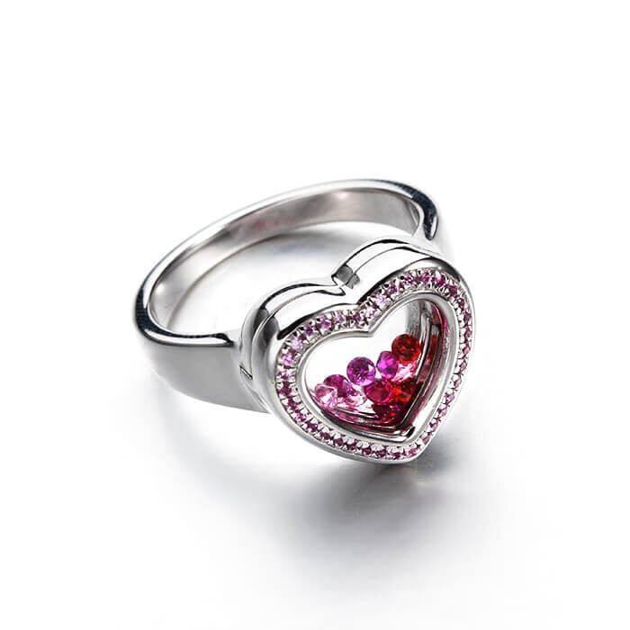 Sterling Silver Heart Glass Locket Ring