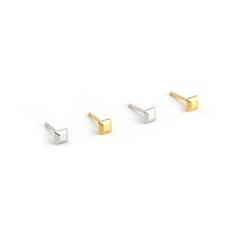 Sterling Silver 3D Square  Earring Stud With Butterfly Back