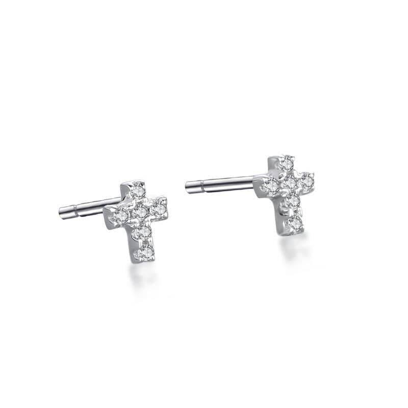 Sterling Silver Tiny Cross CZ Earring Stud