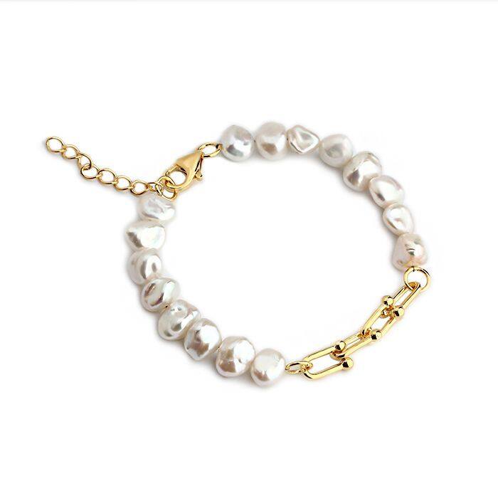 Sterling Silver Hardwear Link Baroque Pearl Bracelet