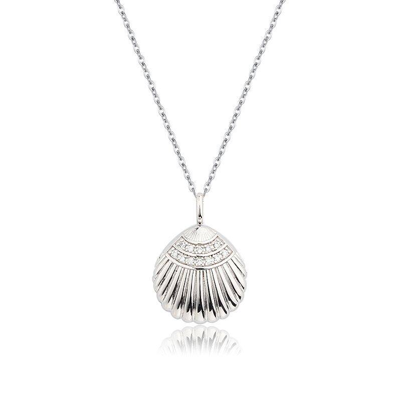 Sterling Silver CZ Seashell Locket Pendant