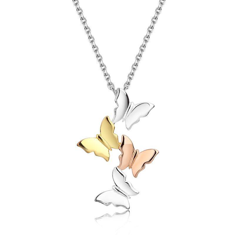 Sterling Silver Three Tone Plated Butterfly Pendant