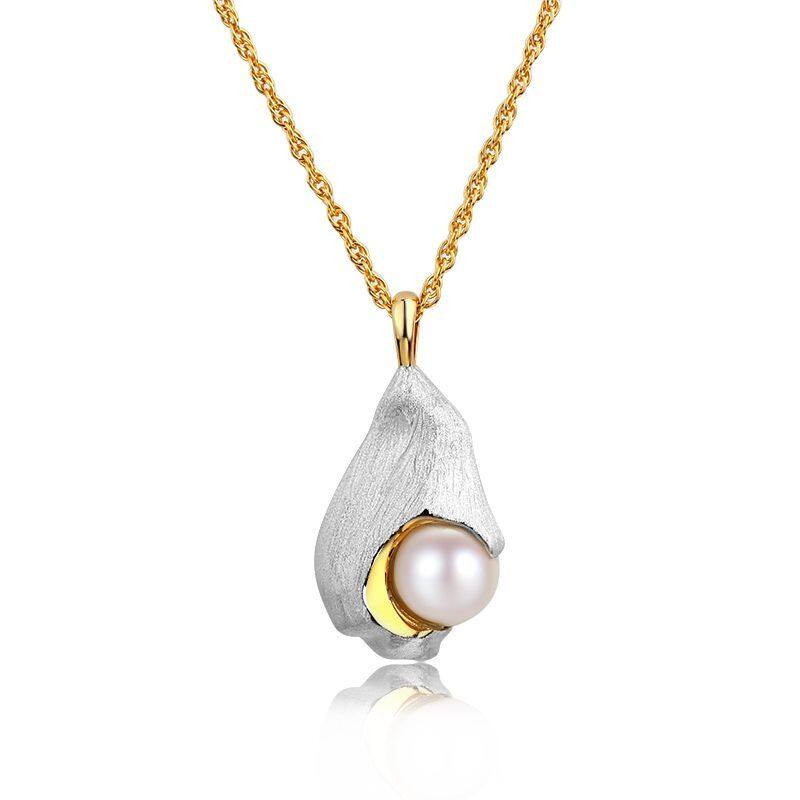 Sterling Silver Hammered Waterdrop With Pearl Pendant