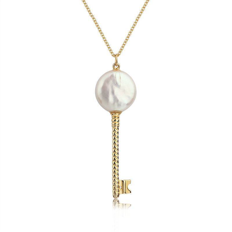 Sterling Silver Flat Baroque Pearl Key Pendant