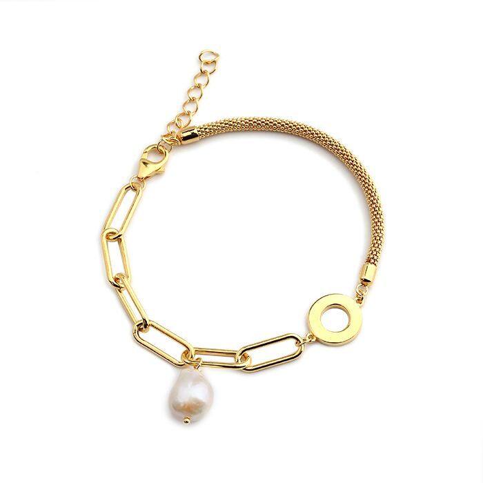 Sterling Silver Baroque Pearl Link Chain Bracelet