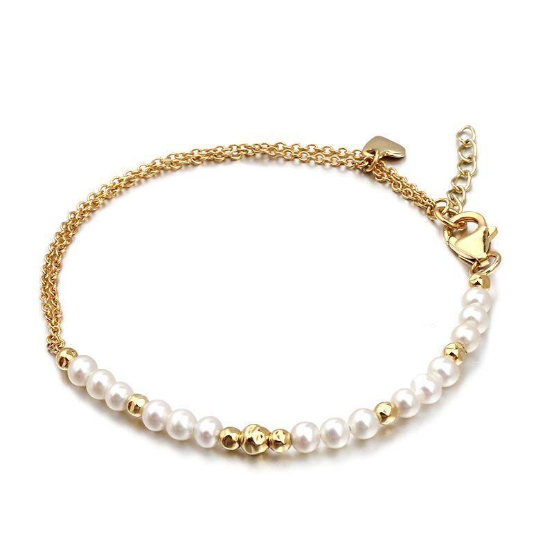 Sterling Silver Chain Pearls Bracelet