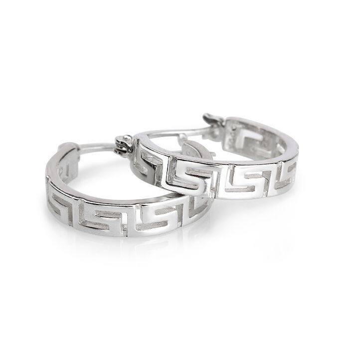 Sterling Silver Greek Key Earring Hoop