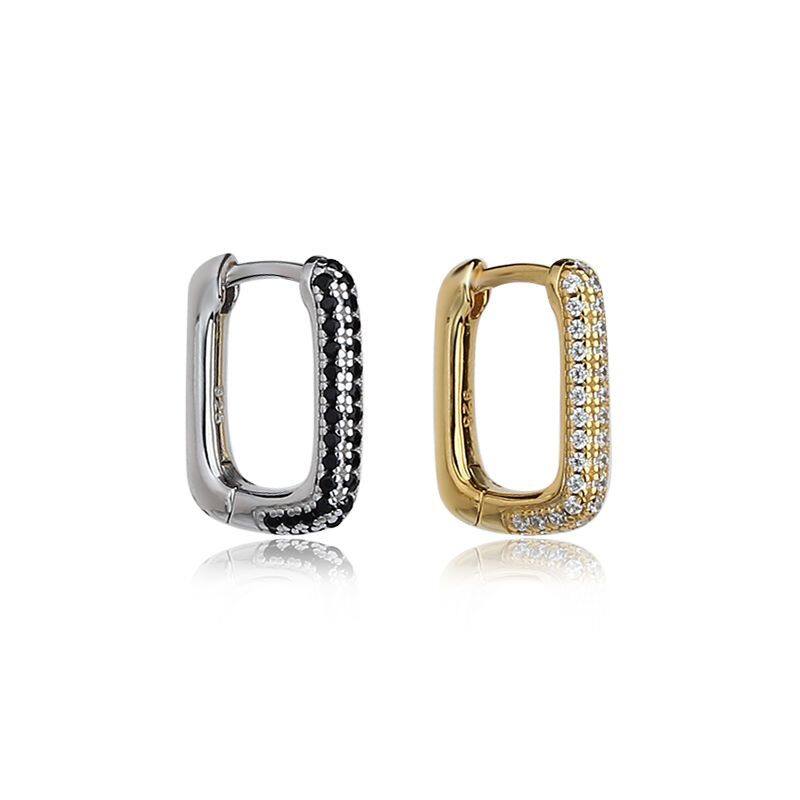 Sterling Silver U Shape  CZ Huggie Hoop Earrings