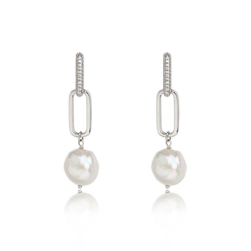 Sterling Silver Baroque Pearl Huggie Hoop Earrings