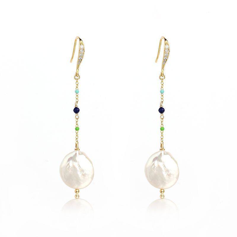 Sterling Silver Enamel Bead Chain Baroque Pearl Earrings