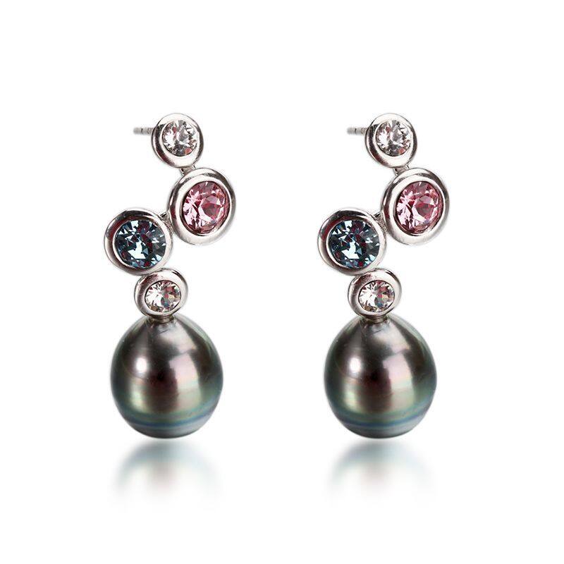 Sterling Silver Tahitian Pearl Crystal Earrings