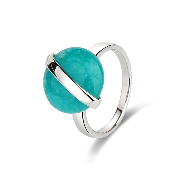 Sterling Silver Flat Round Gemstone  Ring