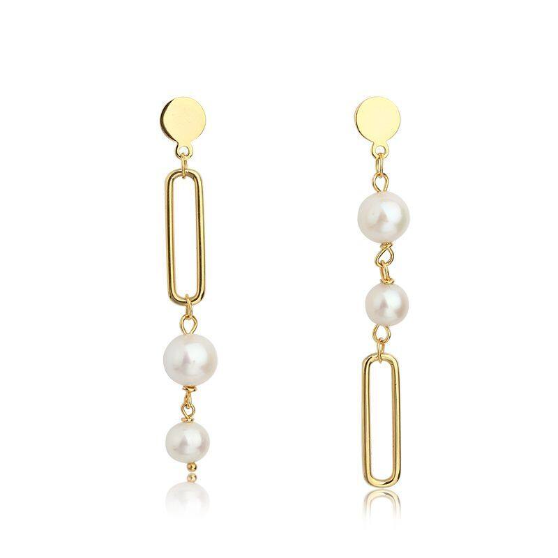 Sterling Silver Pearl With Link Drop Earrings