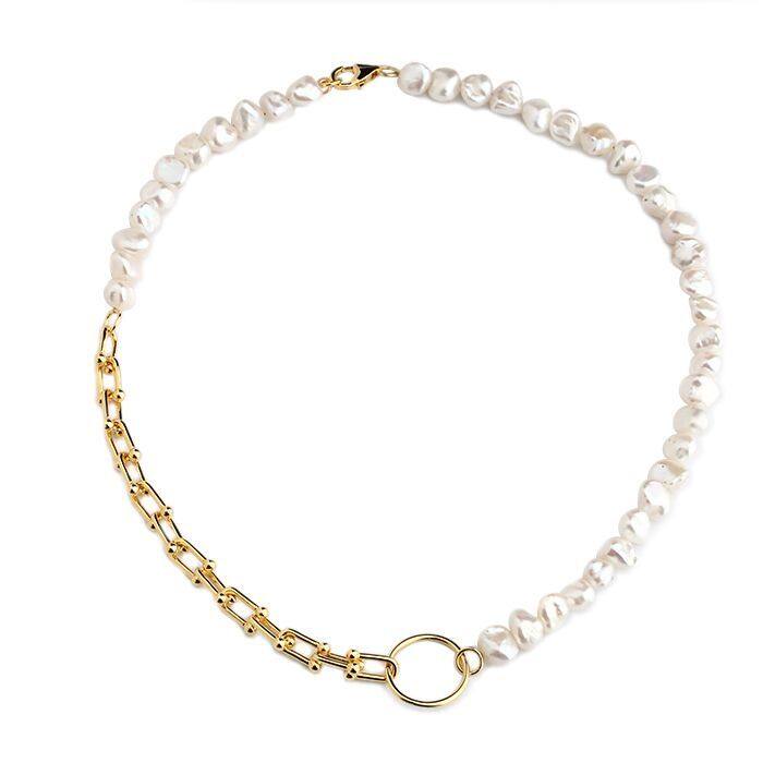 Sterling Silver Hardwear Link Baroque Pearl Necklace