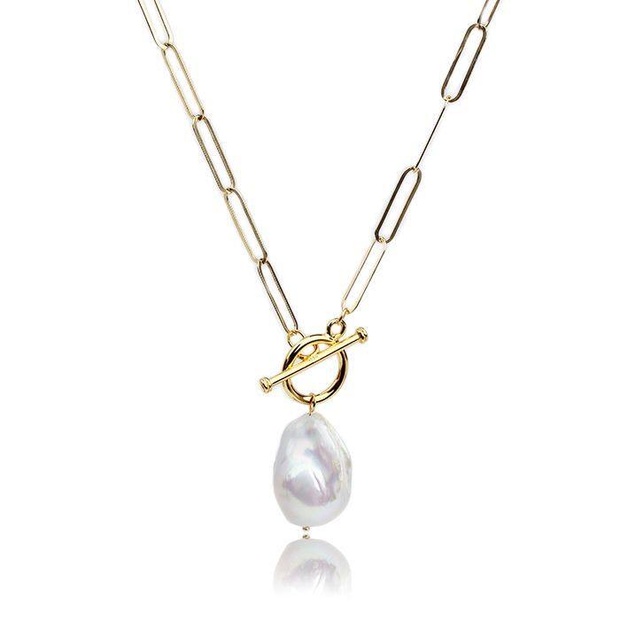 Sterling Silver Baroque Pearl Paperclip Chain Necklace