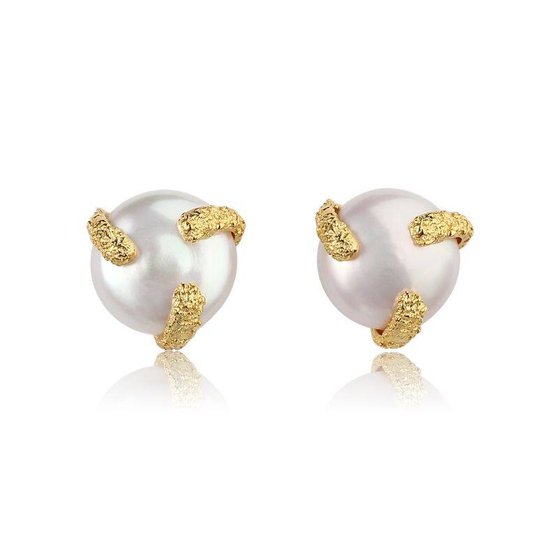 Sterling Silver Flat Baroque Pearl Earring Stud