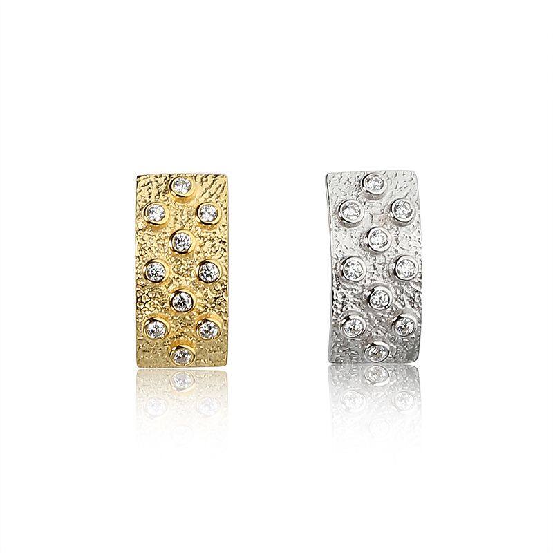 Sterling Silver CZ Hammered Flat Earring Studs