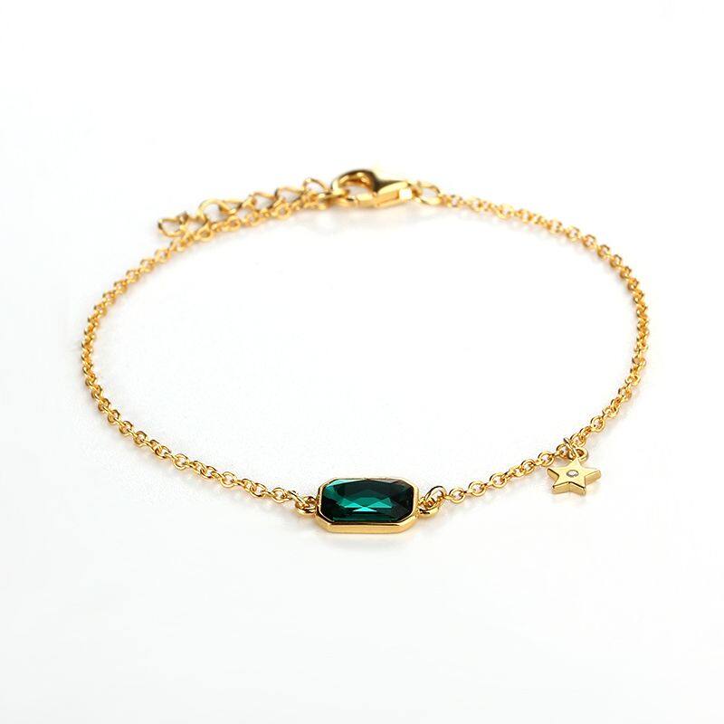 Sterling Silver Swarovski Emerald Baguette Bracelet