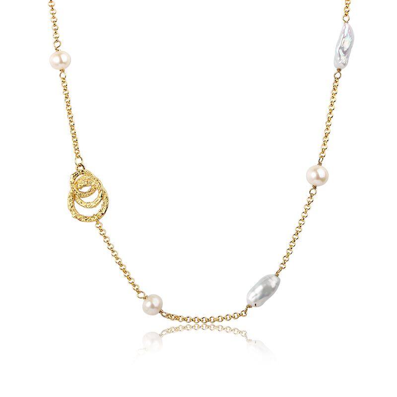 925 Sterling Silver Pearl Chain Long Necklace