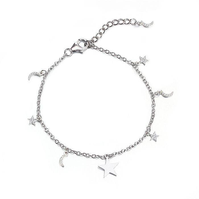 Sterling silver 925 CZ star and moon bracelet