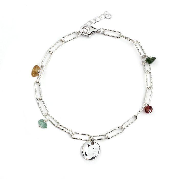 Sterling silver 925 round shape disc tourmaline bracelet