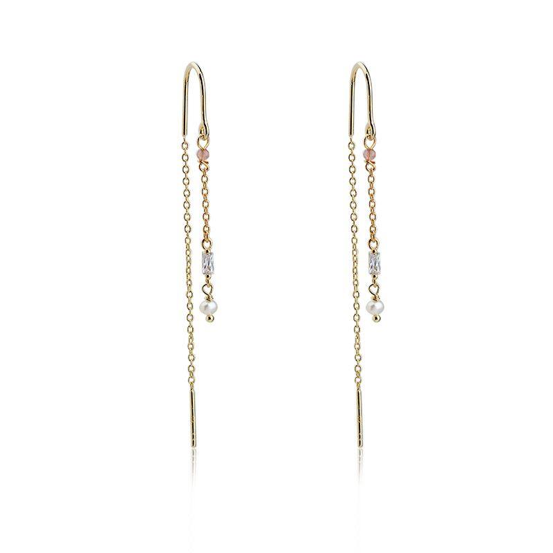 Sterling silver square CZ pearl earrings wire