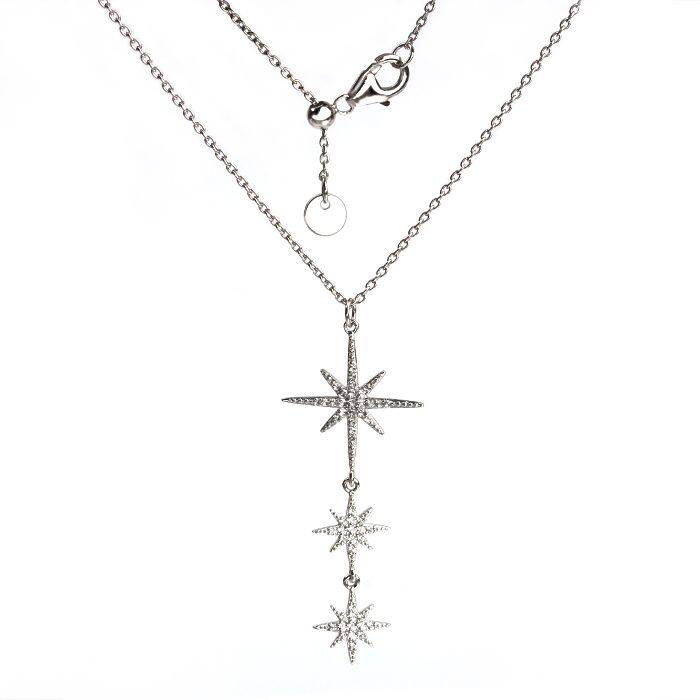 Sterling silver 925 three north star pendant necklace
