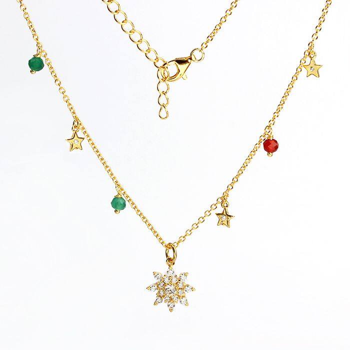 Sterling silver 925 gemstone star snowflake charm necklace