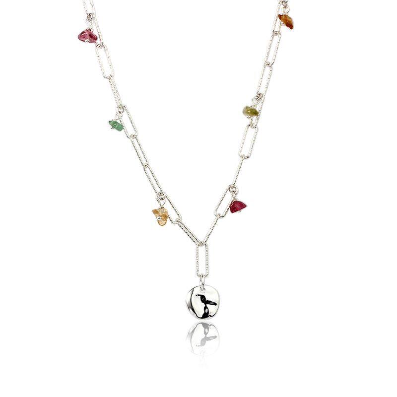 Sterling silver 925 round shape disc tourmaline necklace
