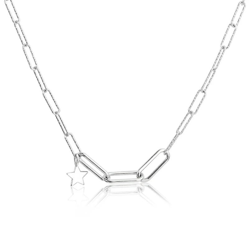 925 Sterling Silver Paperclip Chain Charm Choker