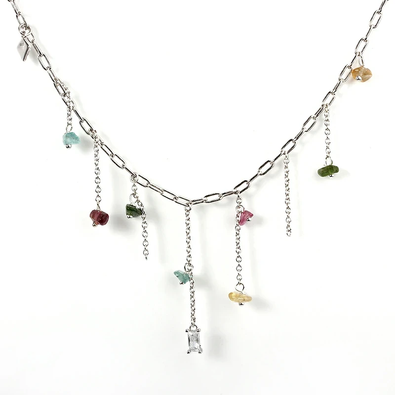 925 Sterling Silver Choker With Gemstones Charms