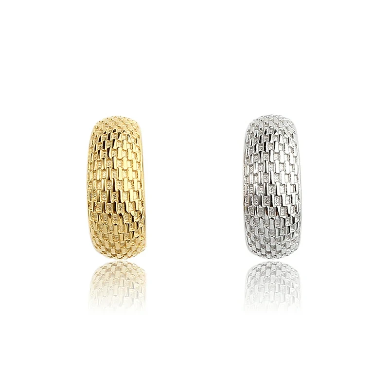 925 Sterling Silver Delicated Grid Pattern Wide Hoop Studs