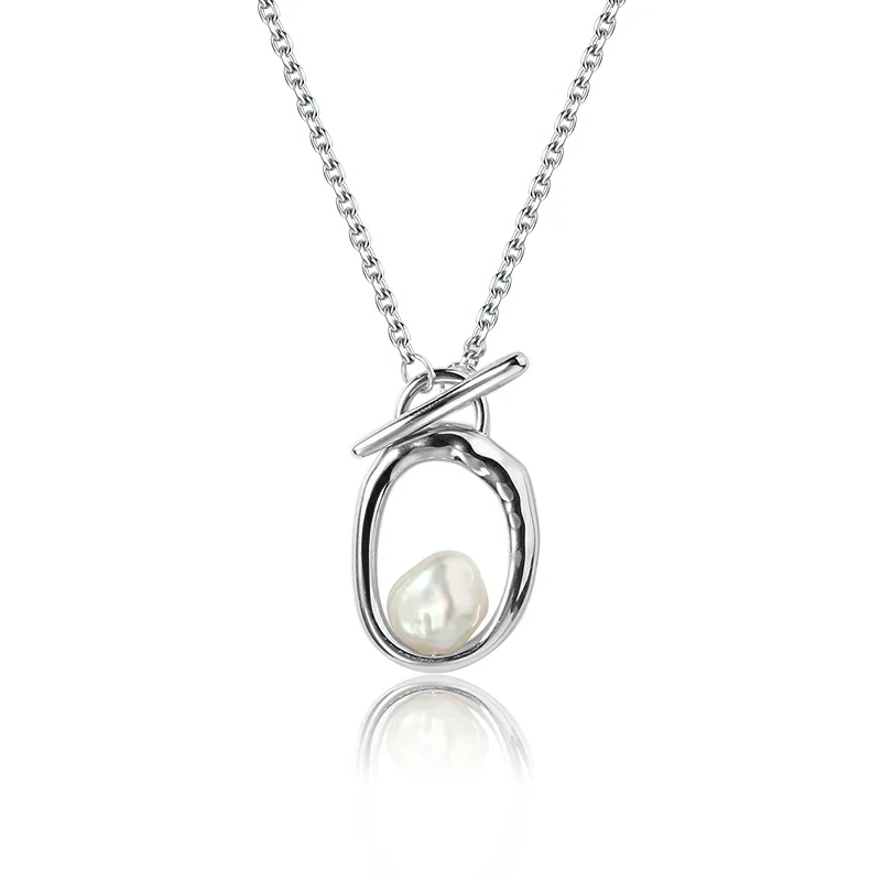 925 Sterling Silver Baroque Pearl Toggle Necklace