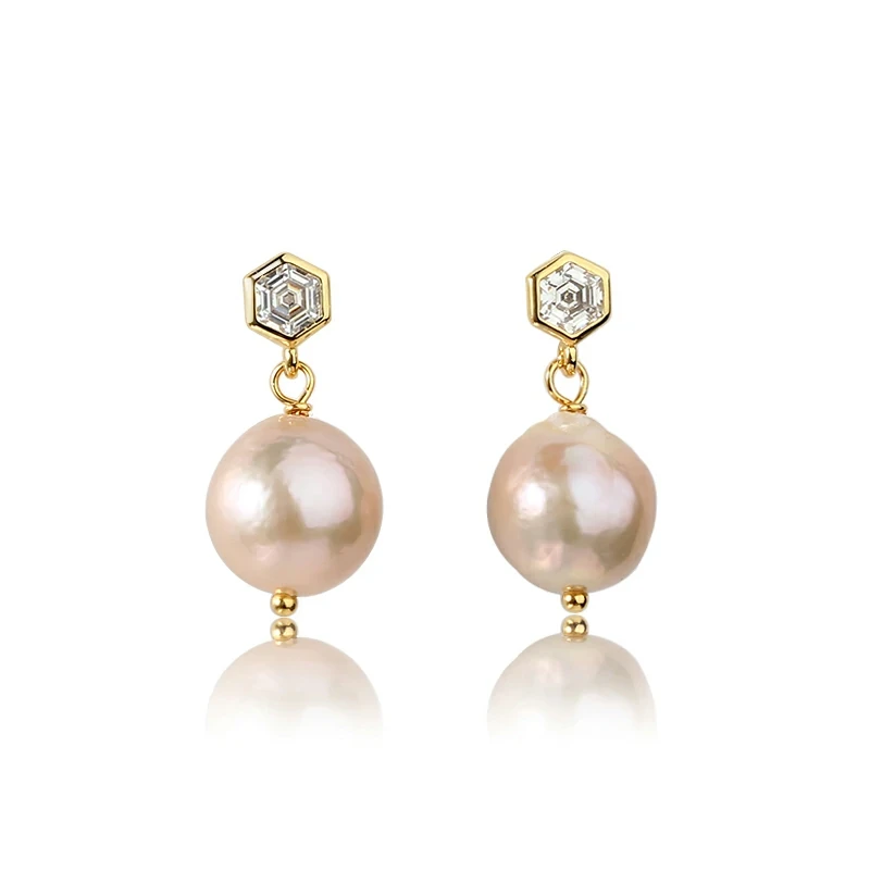 925 Sterling Silver Cubic Zirconia With Metal-Color Baroque Pearls Earring Studs