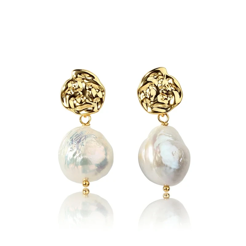925 Sterling Silver Round Baroque Pearl Earring Studs