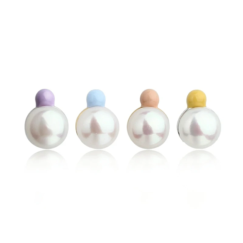925 Sterling Silver Enamel Ball Pearl Earring studs