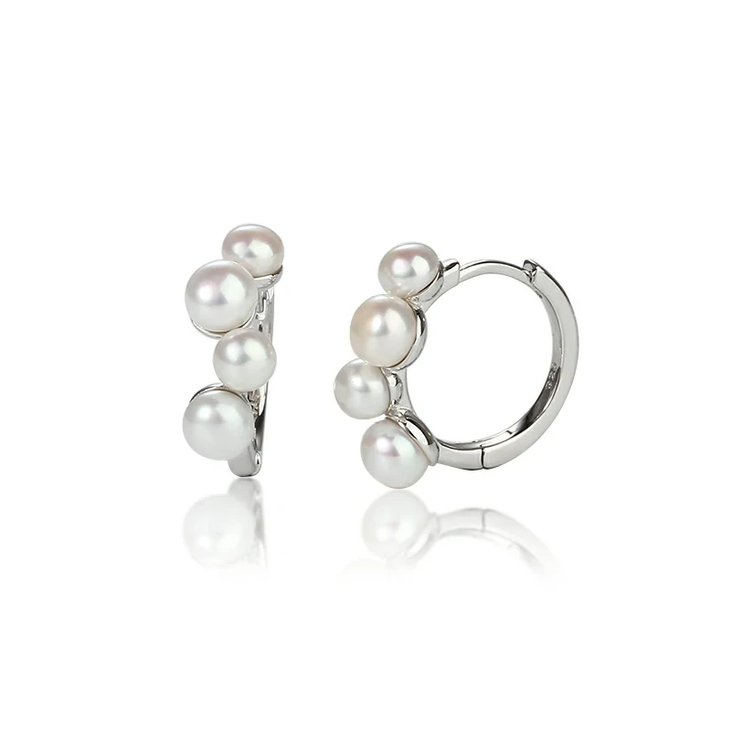 Sterling Silver 925 Pearl Huggie Earrings