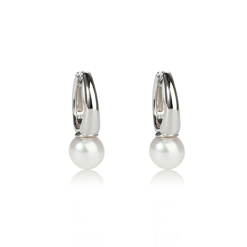 Sterling Silver 925 Pearl Huggie Earring