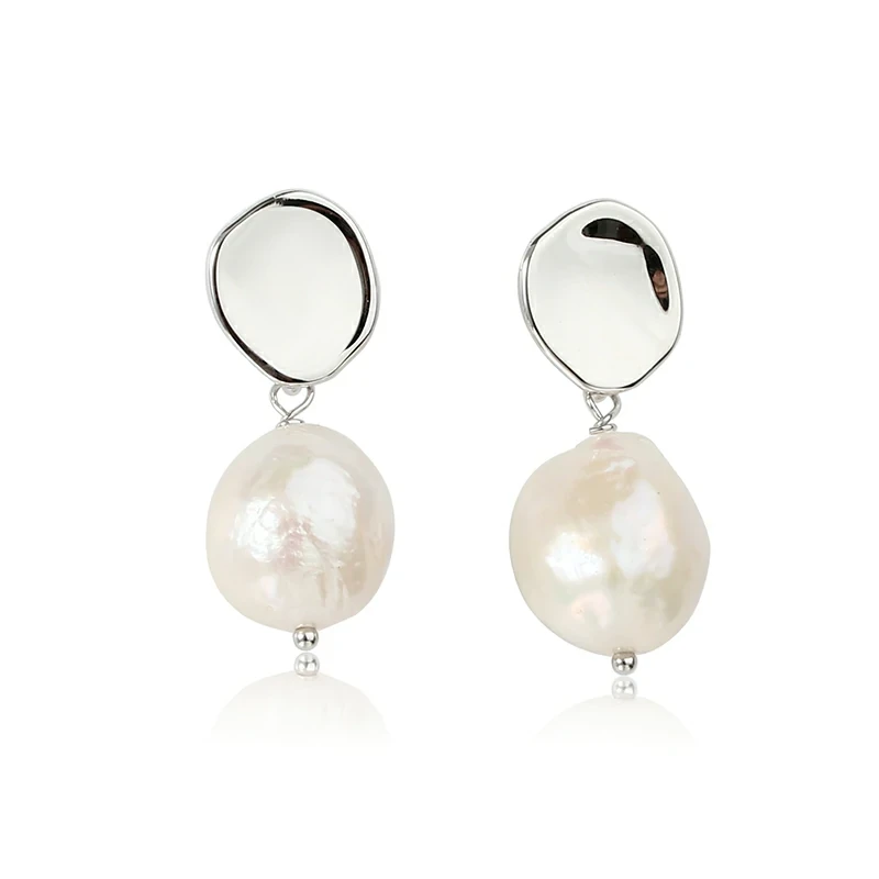 Sterling Silver 925 Polished Disc with Baroque pearl