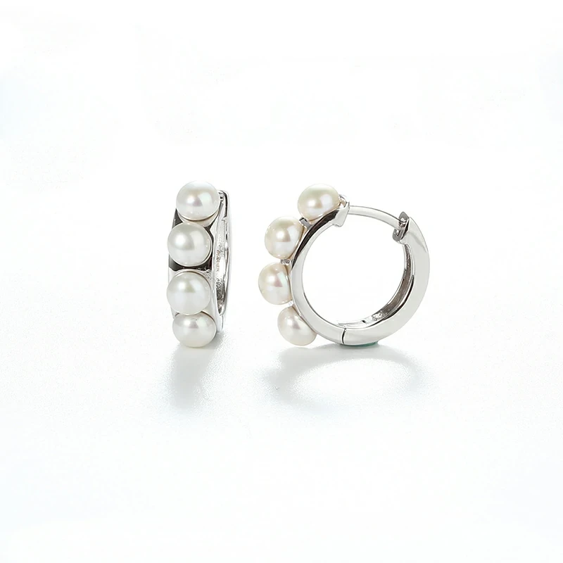 Sterling Silver 925 Pearl Huggie Earring