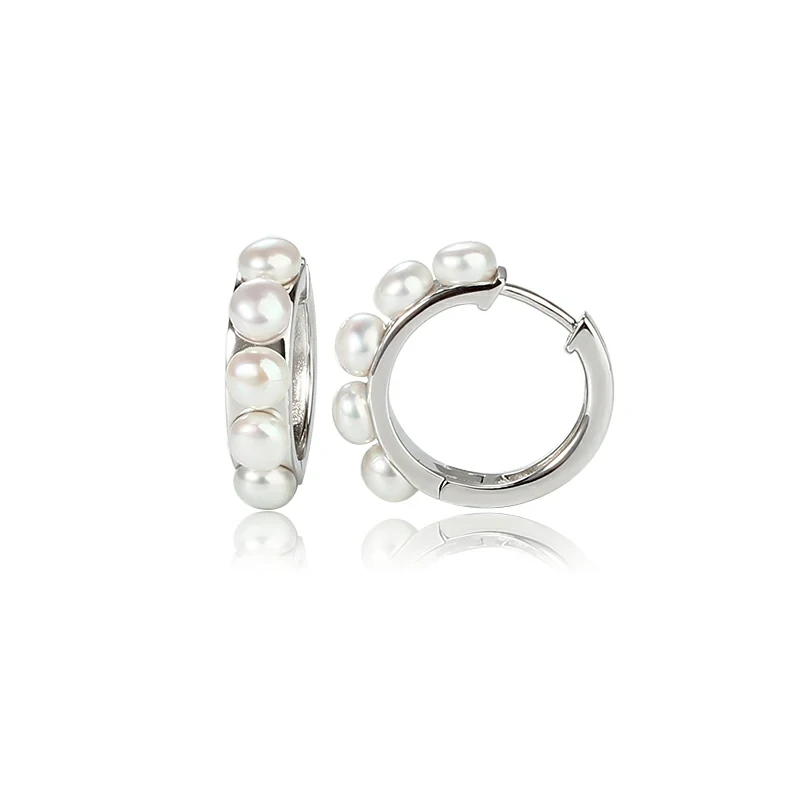 Sterling Silver 925 Pearl Huggie Earring