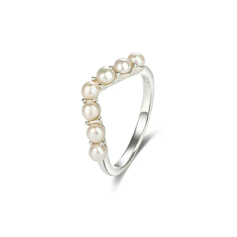 Sterling Silver 925 Little V Shape Pearl Ring