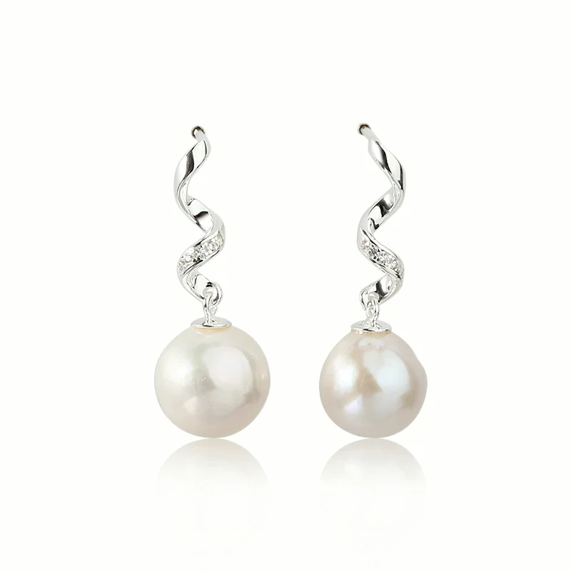 Sterling Silver 925 Twisted Earring with Round Baroque Pearl